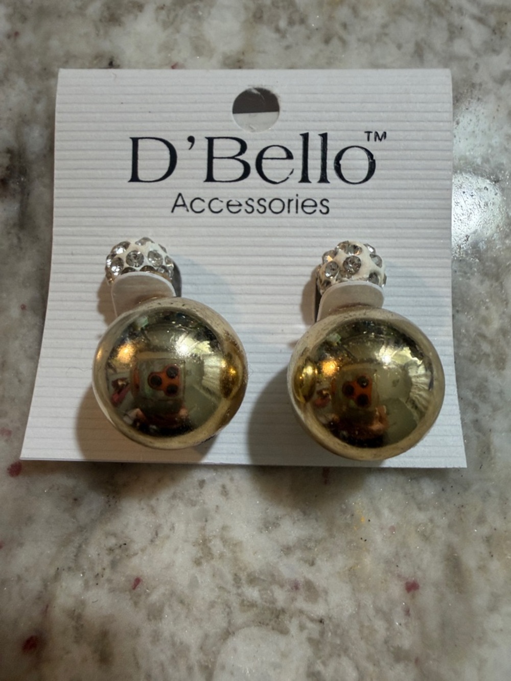 D'Bello Gold-Tone Round Stud Earrings with Crystal Accent